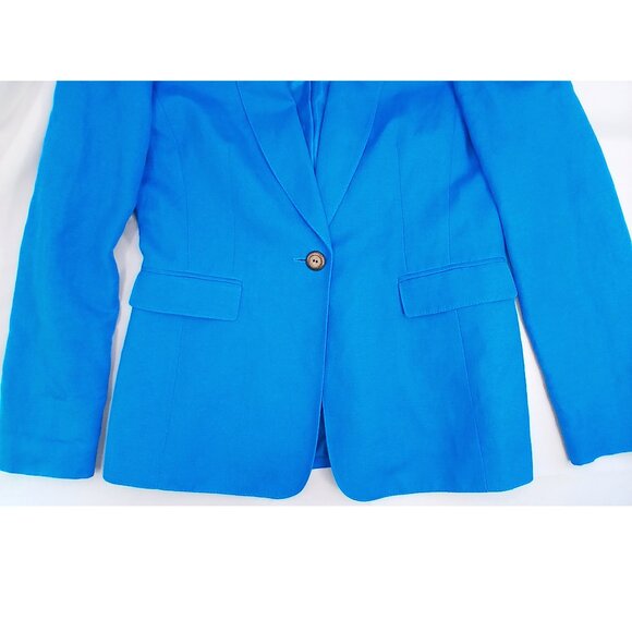 Tahari Arthur S. Levine Blue Bright One Button Closure Linen Blend Blazer EUC - Picture 6 of 8